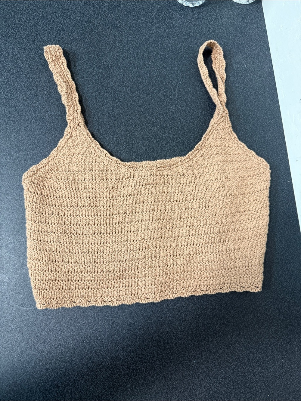 aerie tan crochet knit crop tank top